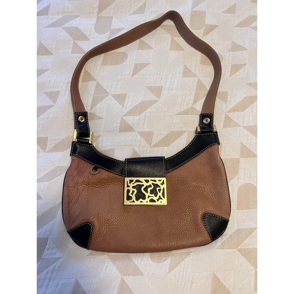 Tous Brown/ Black Leather Handbag W/ Gold Hardware